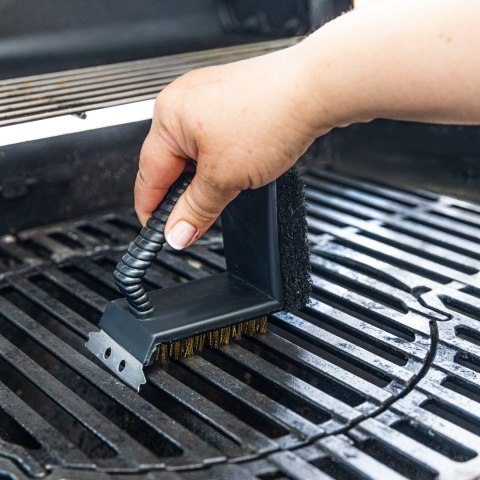 SZCZOTKA DO CZYSZCZENIA GRILLA 3W1, SKROBAK + GĄBKA + SZCZOTKA, KINGHOFF KH-1913