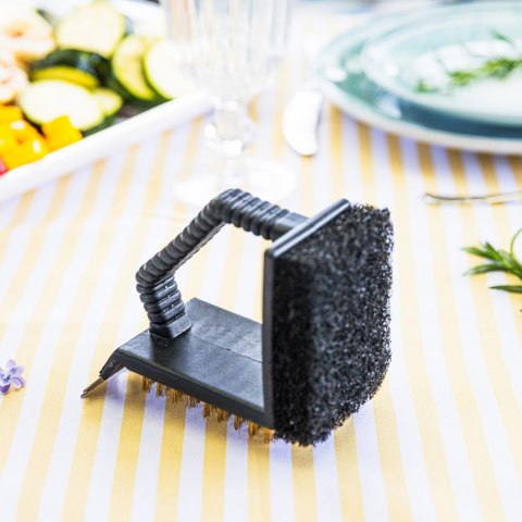 SZCZOTKA DO CZYSZCZENIA GRILLA 3W1, SKROBAK + GĄBKA + SZCZOTKA, KINGHOFF KH-1913