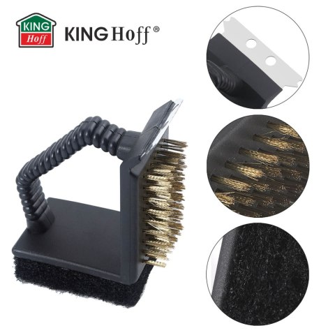 SZCZOTKA DO CZYSZCZENIA GRILLA 3W1, SKROBAK + GĄBKA + SZCZOTKA, KINGHOFF KH-1913