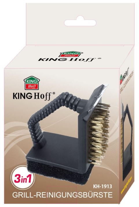 SZCZOTKA DO CZYSZCZENIA GRILLA 3W1, SKROBAK + GĄBKA + SZCZOTKA, KINGHOFF KH-1913