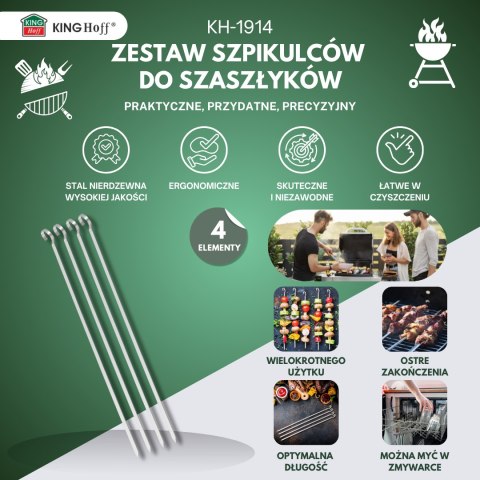 SZPIKULCE NA SZASZŁYKI, DO GRILLA, 4 SZT, 35,8CM, STAL NIERDZEWNA, KINGHOFF KH-1914