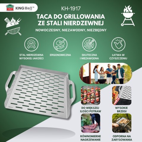 TACKA DO GRILLOWANIA, GŁĘBOKA, 37X31X4.6CM, STAL NIERDZEWNA, KINGHOFF KH-1917