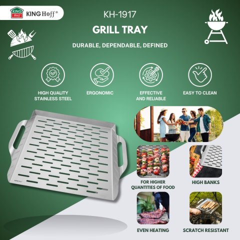 TACKA DO GRILLOWANIA, GŁĘBOKA, 37X31X4.6CM, STAL NIERDZEWNA, KINGHOFF KH-1917