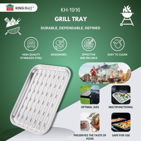 TACKA DO GRILLOWANIA, WIELOKROTNEGO UŻYTKU, 34X24X2CM, STAL NIERDZEWNA, KINGHOFF KH-1916