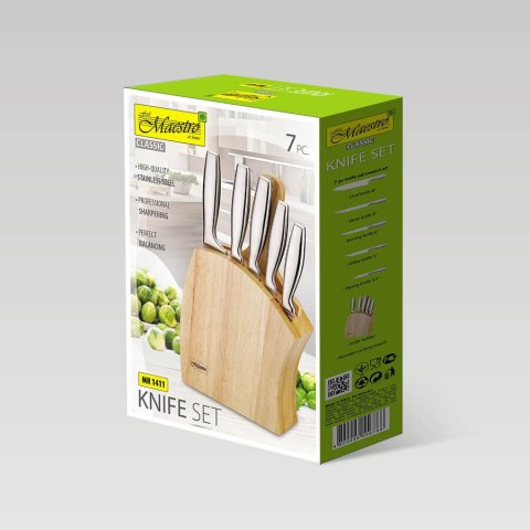 ZESTAW NOŻY KOMPLET 7 ELEMENTÓW NA STOJAKU Z DESKĄ DO KROJENIA MAESTRO MR-1411