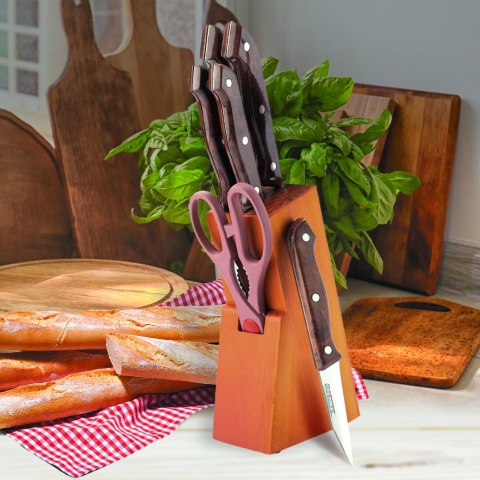 ZESTAW NOŻY KOMPLET 7 ELEMENTÓW W BLOKU ZE STOJAKIEM MAESTRO MR-1404