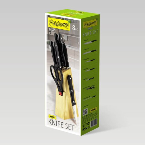 ZESTAW NOŻY KOMPLET 8 ELEMENTÓW W BLOKU ZE STOJAKIEM MAESTRO MR-1402