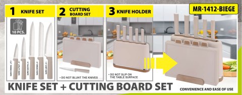 ZESTAW NOŻY Z DESKAMI KUCHENNYMI NA PODSTAWCE 10-ELE BEŻOWY MAESTRO MR-1412-BG