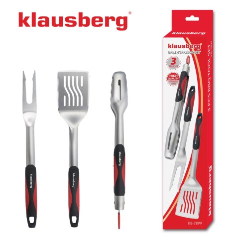 ZESTAW PRZYBORÓW DO GRILLA, 3 ELEMENTY, NARZĘDZIA DO GRILLOWANIA, KLAUSBERG KB-7899