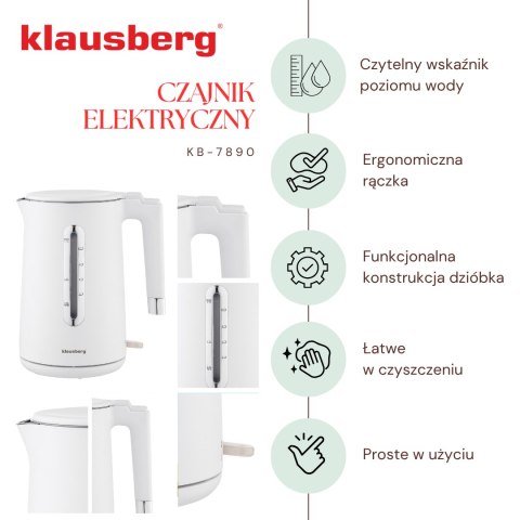 CZAJNIK ELEKTRYCZNY BEZPRZEWODOWY 1.7L BIAŁY KLAUSBERG KB-7890