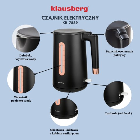 CZAJNIK ELEKTRYCZNY BEZPRZEWODOWY 1.7L CZARNY KLAUSBERG KB-7889