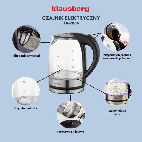 CZAJNIK ELEKTRYCZNY SZKLANY 1.7L KLAUSBERG KB-7886