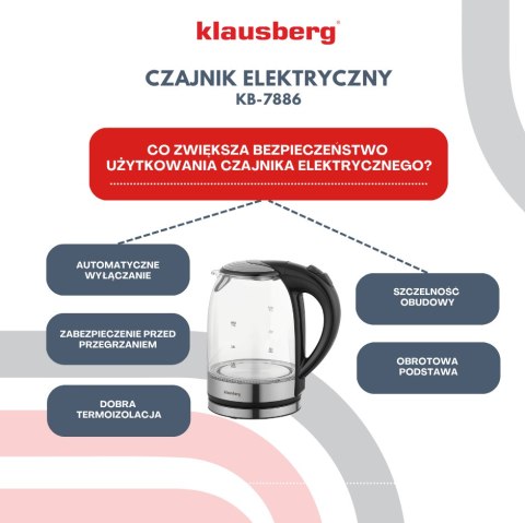 CZAJNIK ELEKTRYCZNY SZKLANY 1.7L KLAUSBERG KB-7886