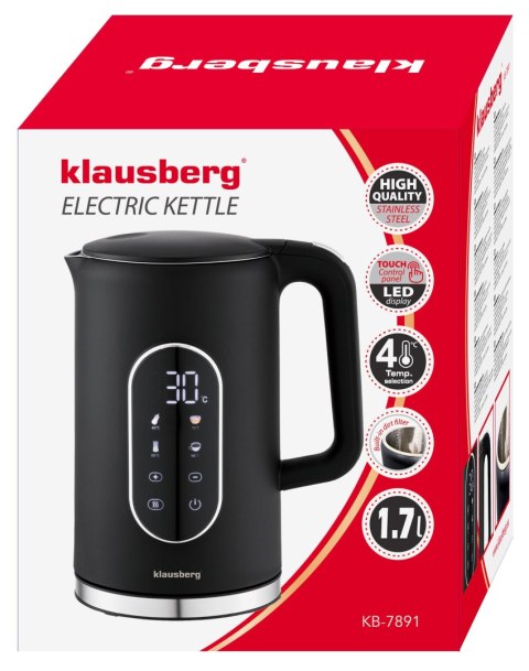 CZAJNIK ELEKTRYCZNY Z REGULACJĄ TEMPERATURY 1.7L BEZPRZEWODOWY CZARNY KLAUSBERG KB-7891