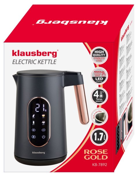 CZAJNIK ELEKTRYCZNY Z REGULACJĄ TEMPERATURY 1.7L BEZPRZEWODOWY CZARNY KLAUSBERG KB-7892