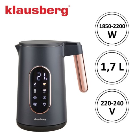 CZAJNIK ELEKTRYCZNY Z REGULACJĄ TEMPERATURY 1.7L BEZPRZEWODOWY CZARNY KLAUSBERG KB-7892