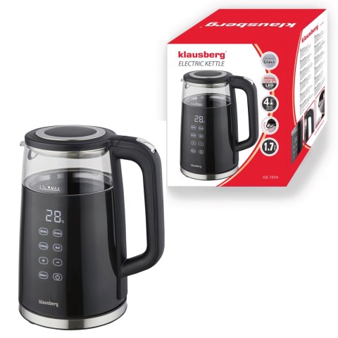 CZAJNIK ELEKTRYCZNY Z REGULACJĄ TEMPERATURY 1.7L BEZPRZEWODOWY CZARNY KLAUSBERG KB-7894