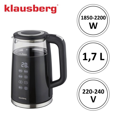 CZAJNIK ELEKTRYCZNY Z REGULACJĄ TEMPERATURY 1.7L BEZPRZEWODOWY CZARNY KLAUSBERG KB-7894