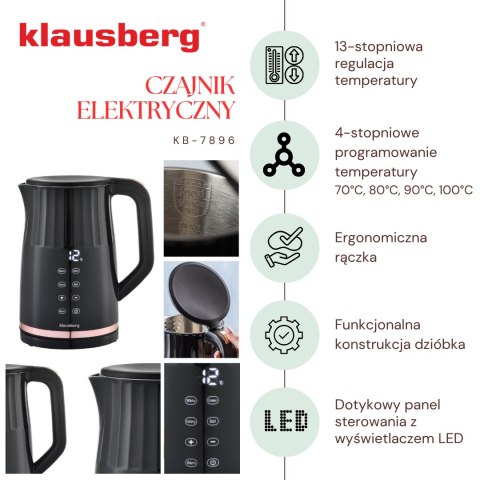 CZAJNIK ELEKTRYCZNY Z REGULACJĄ TEMPERATURY 1.7L BEZPRZEWODOWY CZARNY KLAUSBERG KB-7896