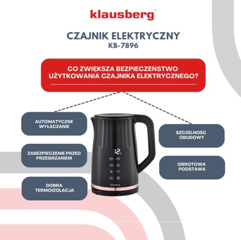 CZAJNIK ELEKTRYCZNY Z REGULACJĄ TEMPERATURY 1.7L BEZPRZEWODOWY CZARNY KLAUSBERG KB-7896