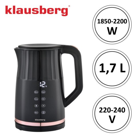 CZAJNIK ELEKTRYCZNY Z REGULACJĄ TEMPERATURY 1.7L BEZPRZEWODOWY CZARNY KLAUSBERG KB-7896