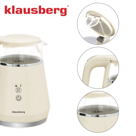 CZAJNIK ELEKTRYCZNY Z REGULACJĄ TEMPERATURY MAŁY 1.0L BEZPRZEWODOWY KREMOWY KLAUSBERG KB-7893