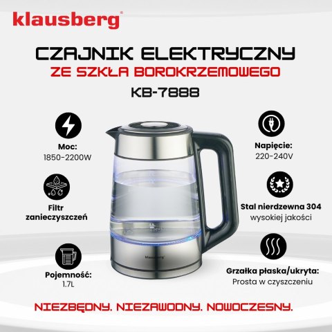 CZAJNIK ELEKTRYCZNY Z REGULACJĄ TEMPERATURY SZKLANY 1.7L KLAUSBERG KB-7888