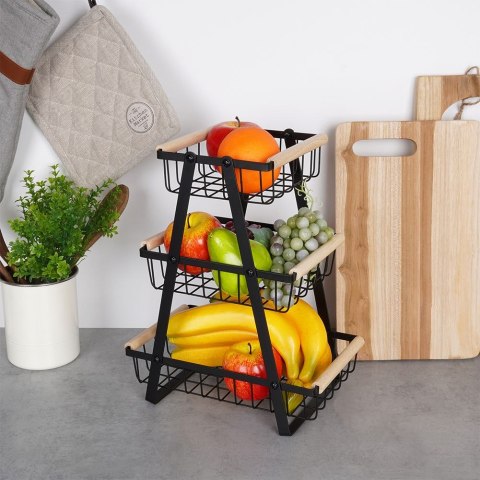 KOSZYK KOSZ NA OWOCE WARZYWA METALOWY CZARNY PIĘTROWY 3-POZIOMOWY VILDE 229097