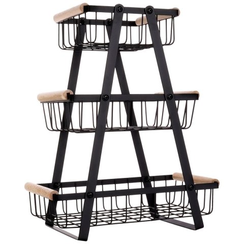 KOSZYK KOSZ NA OWOCE WARZYWA METALOWY CZARNY PIĘTROWY 3-POZIOMOWY VILDE 229097