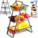 KOSZYK KOSZ NA OWOCE WARZYWA METALOWY CZARNY PIĘTROWY 3-POZIOMOWY VILDE 229115