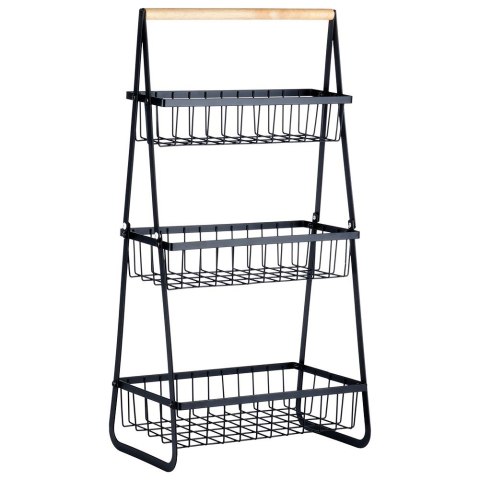 KOSZYK KOSZ NA OWOCE WARZYWA METALOWY CZARNY PIĘTROWY 3-POZIOMOWY VILDE 229156