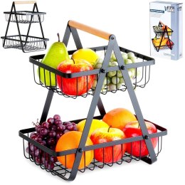 KOSZYK KOSZ NA OWOCE WARZYWA METALOWY CZARNY PIĘTROWY DWUPOZIOMOWY 27X18X29CM VILDE 229038