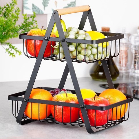 KOSZYK KOSZ NA OWOCE WARZYWA METALOWY CZARNY PIĘTROWY DWUPOZIOMOWY 27X18X29CM VILDE 229038