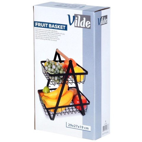 KOSZYK KOSZ NA OWOCE WARZYWA METALOWY CZARNY PIĘTROWY DWUPOZIOMOWY 27X18X29CM VILDE 229038