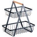 KOSZYK KOSZ NA OWOCE WARZYWA METALOWY CZARNY PIĘTROWY DWUPOZIOMOWY 27X18X29CM VILDE 229038