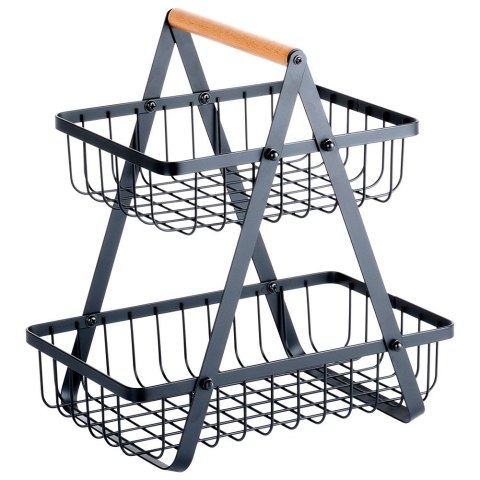 KOSZYK KOSZ NA OWOCE WARZYWA METALOWY CZARNY PIĘTROWY DWUPOZIOMOWY 27X18X29CM VILDE 229038