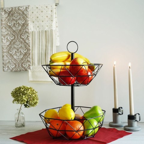 KOSZYK KOSZ NA OWOCE WARZYWA METALOWY CZARNY PIĘTROWY DWUPOZIOMOWY VILDE 229020