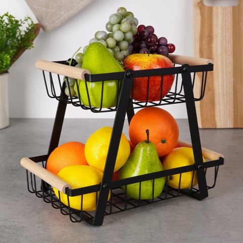 KOSZYK KOSZ NA OWOCE WARZYWA METALOWY CZARNY PIĘTROWY DWUPOZIOMOWY VILDE 229096