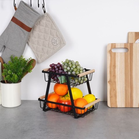 KOSZYK KOSZ NA OWOCE WARZYWA METALOWY CZARNY PIĘTROWY DWUPOZIOMOWY VILDE 229096