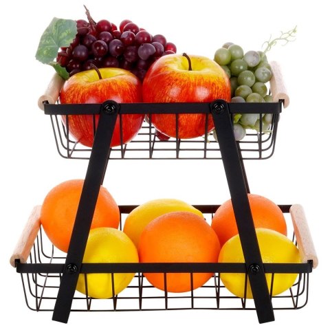 KOSZYK KOSZ NA OWOCE WARZYWA METALOWY CZARNY PIĘTROWY DWUPOZIOMOWY VILDE 229096