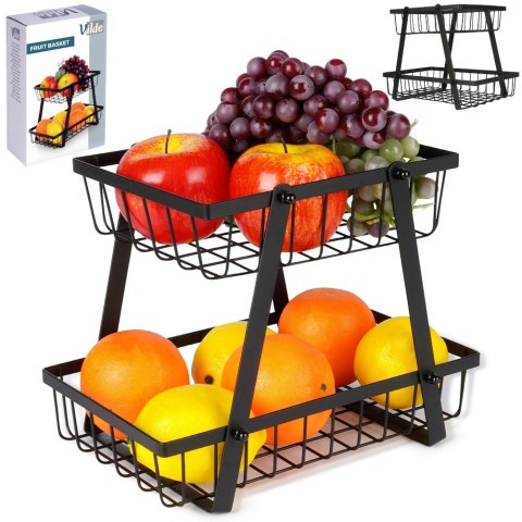 KOSZYK KOSZ NA OWOCE WARZYWA METALOWY CZARNY PIĘTROWY DWUPOZIOMOWY VILDE 229110