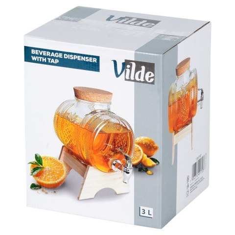 SŁÓJ SŁOIK DO NAPOJÓW Z KRANIKIEM I STOJAKIEM 3L DYSTRYBUTOR NA NAPOJE BECZKA VILDE 139750