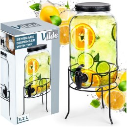 SŁÓJ SŁOIK DO NAPOJÓW Z KRANIKIEM I STOJAKIEM CZARNY DYSTRYBUTOR NA NAPOJE WODĘ LEMONIADĘ 3.2L VILDE 139608