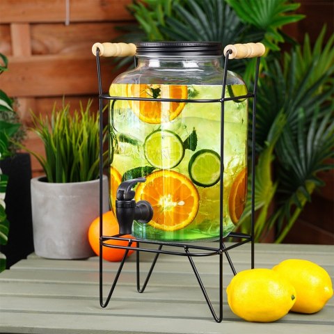 SŁÓJ SŁOIK DO NAPOJÓW Z KRANIKIEM I STOJAKIEM CZARNYM KRAN NA NAPOJE WODĘ LEMONIADĘ 4.2L VILDE 139600