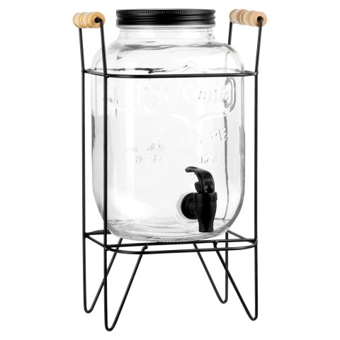 SŁÓJ SŁOIK DO NAPOJÓW Z KRANIKIEM I STOJAKIEM CZARNYM KRAN NA NAPOJE WODĘ LEMONIADĘ 4.2L VILDE 139600