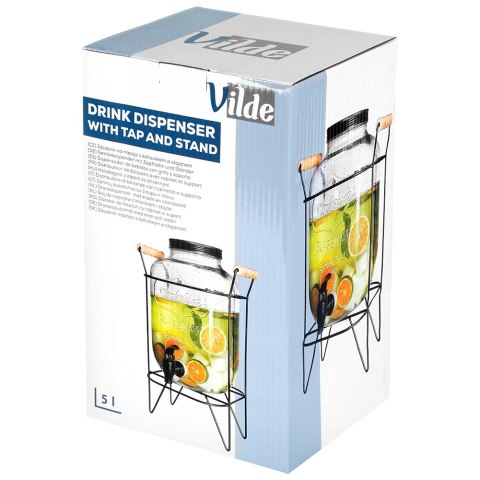 SŁÓJ SŁOIK DO NAPOJÓW Z KRANIKIEM I STOJAKIEM CZARNYM KRAN NA NAPOJE WODĘ LEMONIADĘ 4.2L VILDE 139600
