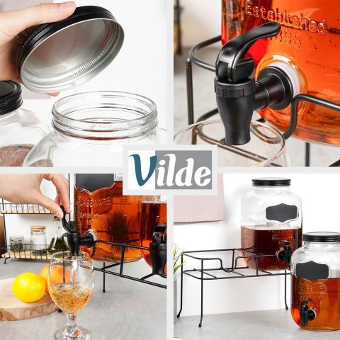 SŁÓJ SŁOIK DO NAPOJÓW Z KRANIKIEM I STOJAKIEM CZARNYM PODWÓJNY 2X4L 3 ELE. VILDE 139752