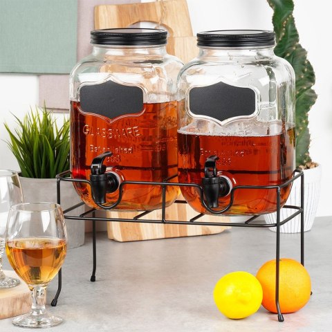 SŁÓJ SŁOIK DO NAPOJÓW Z KRANIKIEM I STOJAKIEM CZARNYM PODWÓJNY 2X4L 3 ELE. VILDE 139752
