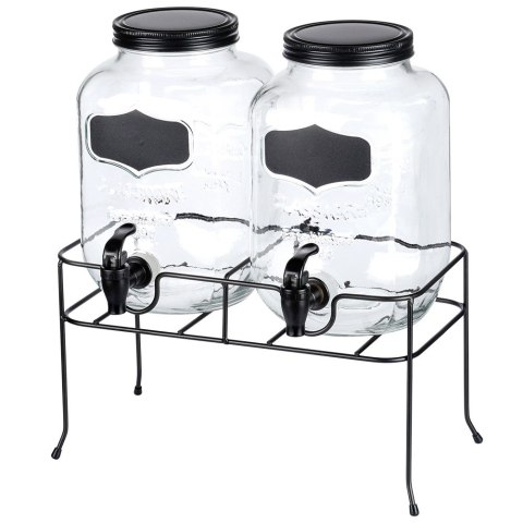 SŁÓJ SŁOIK DO NAPOJÓW Z KRANIKIEM I STOJAKIEM CZARNYM PODWÓJNY 2X4L 3 ELE. VILDE 139752