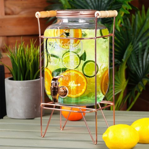 SŁÓJ SŁOIK DO NAPOJÓW Z KRANIKIEM I STOJAKIEM KRAN NA NAPOJE WODĘ LEMONIADĘ 4.2L RÓŻOWE ZŁOTO VILDE 139602